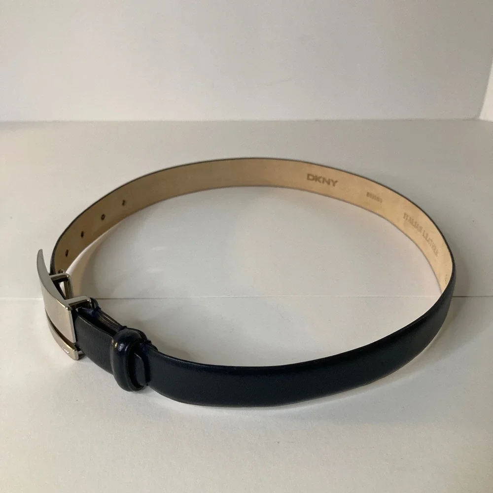Womens DKNY Italian Leather Belt Black S Silver‎ Buckle